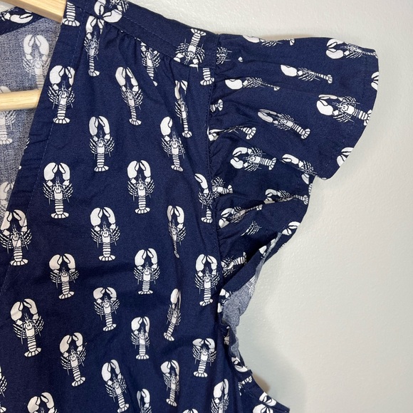 Vineyard Vines Navy Lobster Print Cotton Flutter Sleeve Maxi Dress Women’s Large - Picture 6 of 12